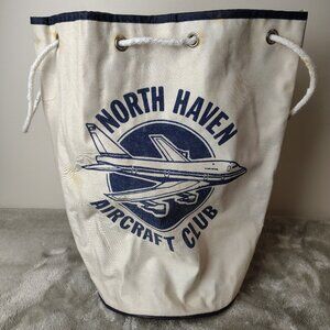 Vintage NORTH HAVEN AIRCRAFT CLUB Drawstring Bag Canvas Distressed Retro Travel